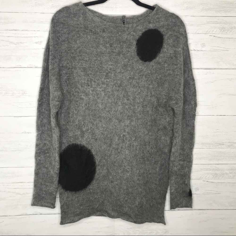 Gray Black Polka Dot Mohair Alapaca Knit Sweater